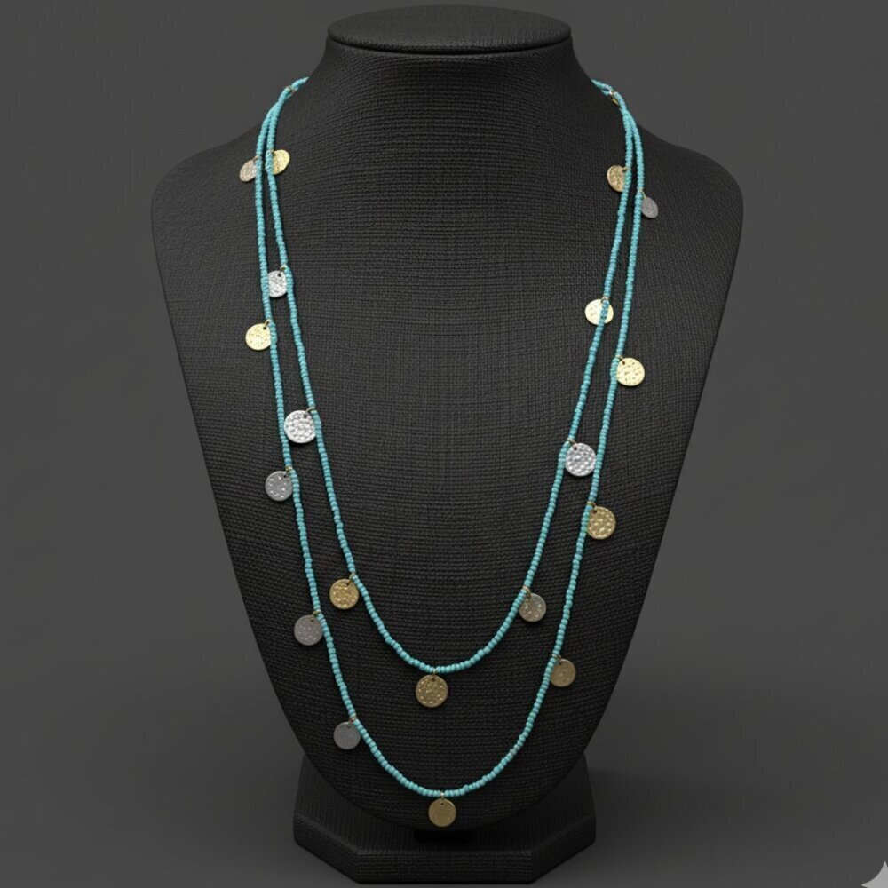 NEW Sugarfix By Baublebar Turquoise Gold Coin Charms Layered Necklace Womens